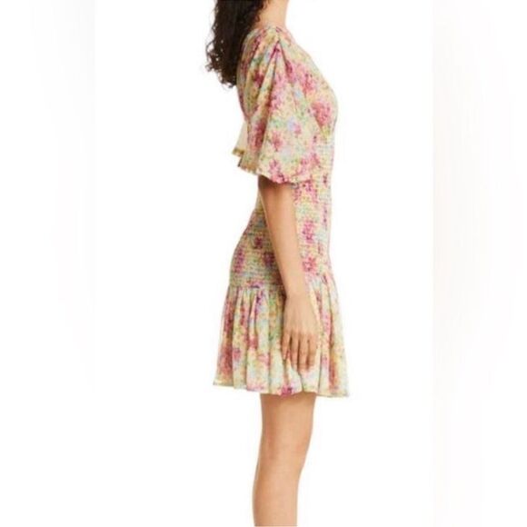 NWT ByTiMo Floral Smocked Ruffle Chiffon Mini Dress in Summer Flowers size S - Picture 2 of 13